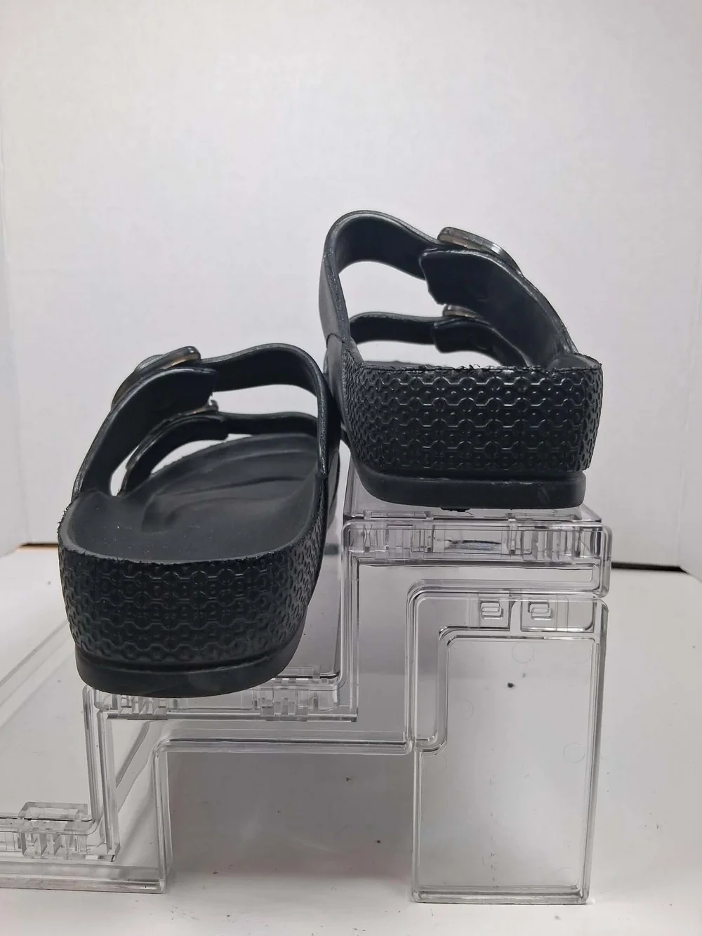 Men's Black Double Buckle Slide Sandals Adjustable Straps Synthetic US 7